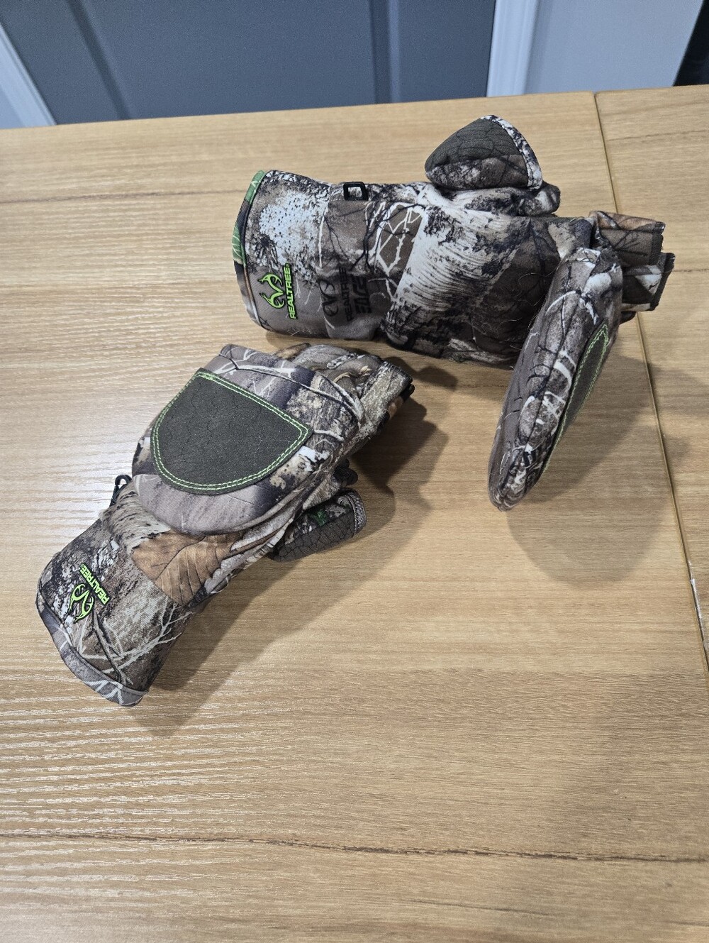 Realtree Camo Flip-Top Mittens with Neon Green Stitching